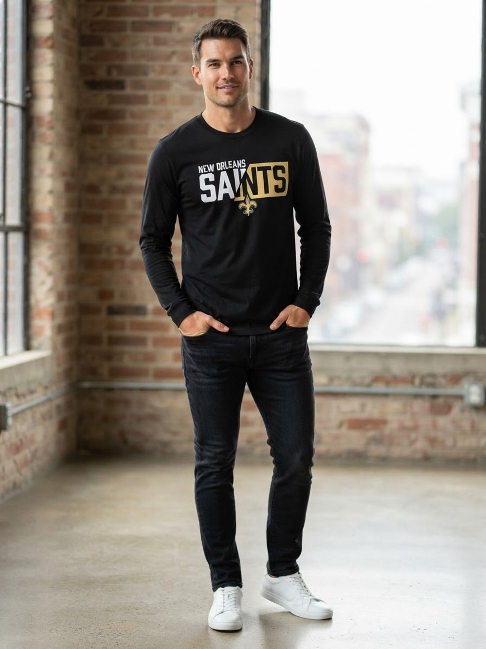 NWT Men's New Orleans Saints NFL Team Apparel Black Long Sleeve T-Shirt Size 2XL